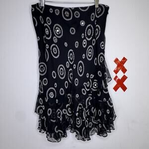 Vtg ALFANI Black Silk Ruffle Sequin Skirt Y2K Fairy Whimsygoth Coquette 90s 14